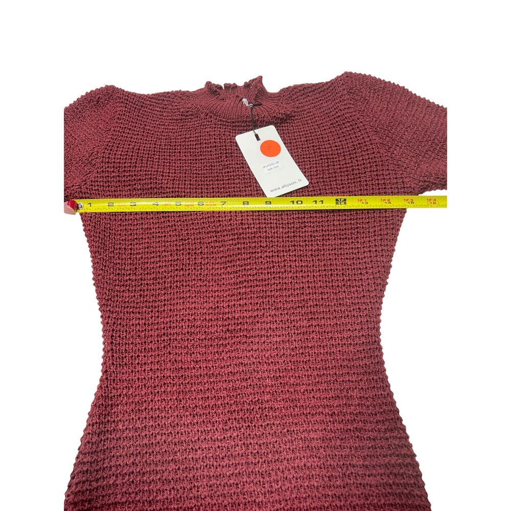 Allyson Red Knit Fringe Hem Dress Size S/M NWT | Long Sleeve Bodycon Textured - Picture 5 of 10